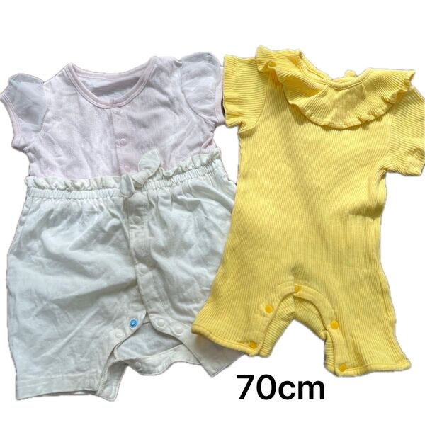 ロンパース 半袖 半袖ロンパース カバーオール 女の子 ベビー GU 70cm