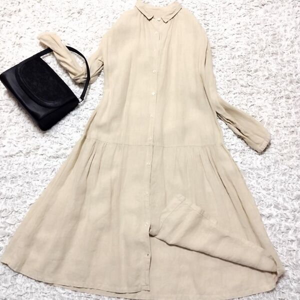 ネストローブ nest Robe リネン ギャザー ロング ワンピース F