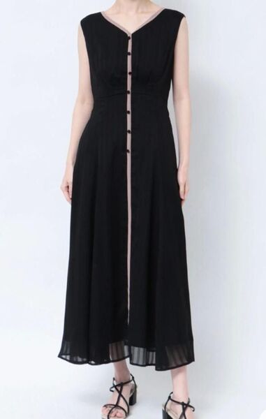 ラグナムーン 24SS バイカラーパイピングワンピース ロング ノースリーブ M