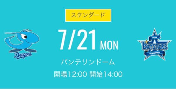 7月21日(月) 中日ドラゴンズ 対横浜DeNA レフト側ドラゴンズ 外野応援席 ペア