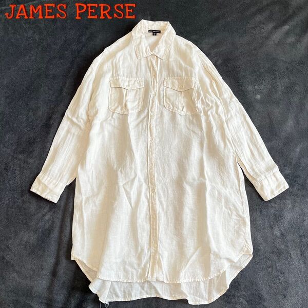 James Perse ジェームスパース サイズ2 リネン100% シャツワンピース アイボリー系 薄手 春夏 麻