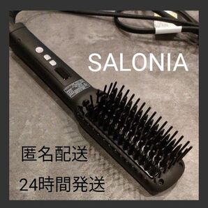 SALONIA ストレートヒートブラシ スリム ブラック 海外対応 MAX210℃ 50W セラミックコーディング マイナスイオン