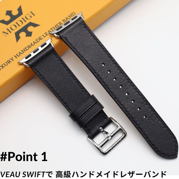 MODIGI アップルウォッチレザーベルト本革45mm 44mm 49mm 46mm ブラック 黒 apple watch バンド