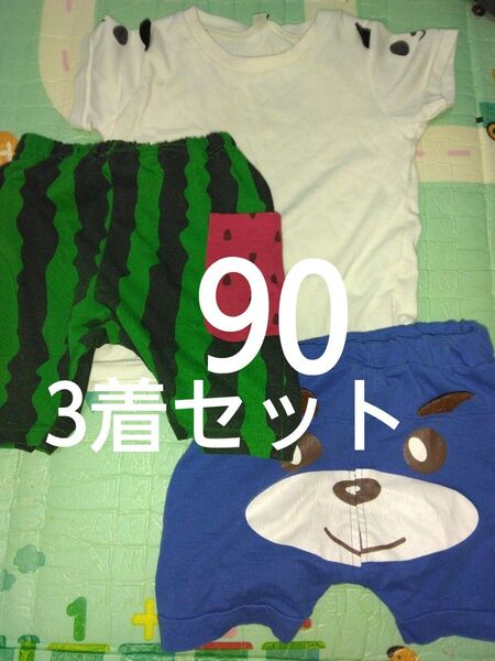 子供服 半袖Tシャツ&ハーフパンツ2着セット サイズ90 男の子 すいか柄♪ パンダ柄 ボトムス 保育園