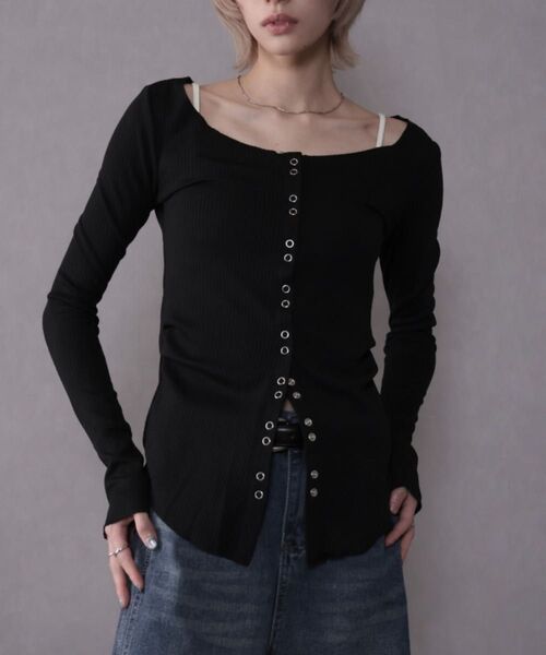 リブロングスリーブTシャツ ブラックM