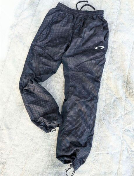 美品 メンズ 軽量 撥水 吸汗速乾 裏メッシュ ウインド ロングパンツ メンズS 黒系カラー 格子柄 ナイロン ボトムス