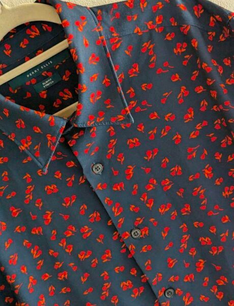 PERRY ELLIS 花柄カラー 総柄シャツ 半袖 メンズ サイズM ボタニカル