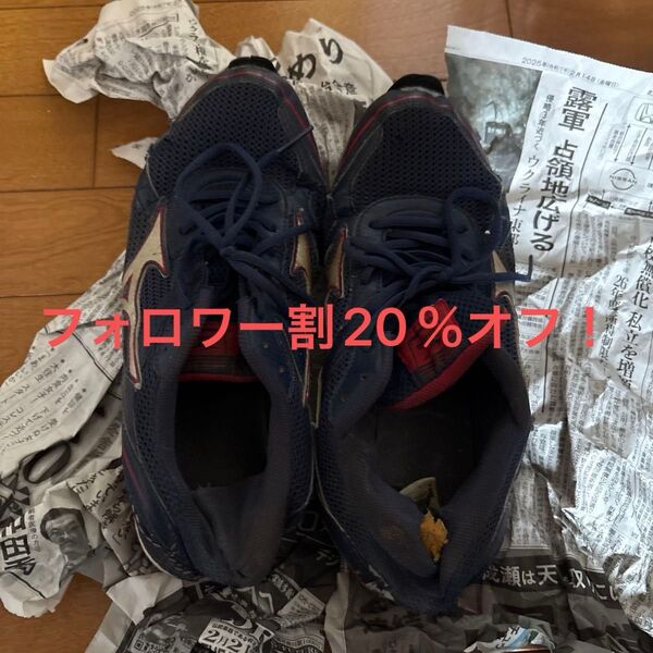 フォロワー割20%オフ! かなりのジャンク品注意! ミズノ トレーニングシューズ 28.0cm ネイビー/レッド