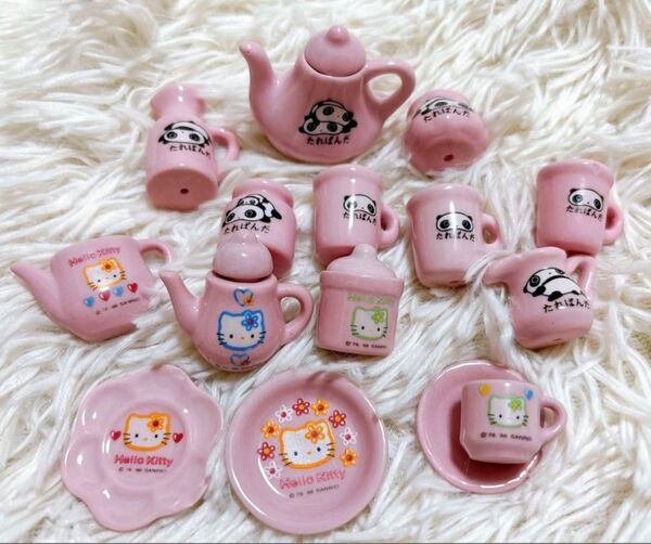 レトロ キティ たれぱんだ ミニチュア 陶器 食器 ティーセット 1998