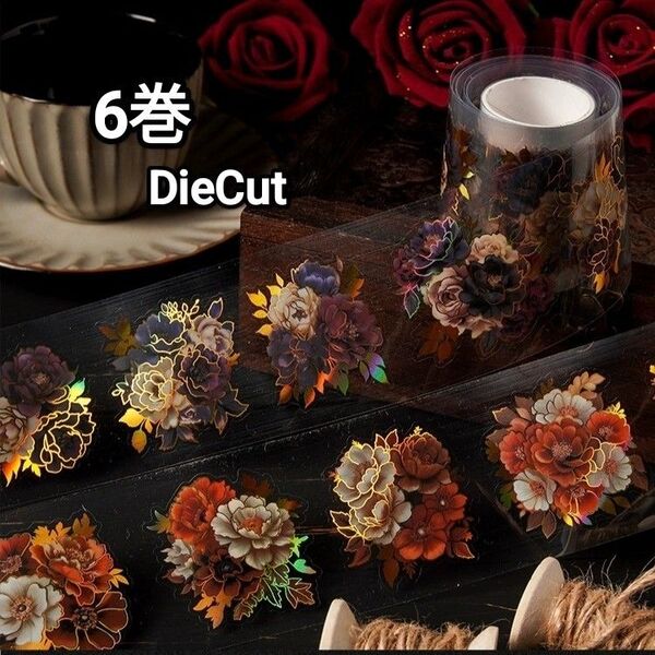新!Q269 流金花箋 金箔押しDieCut テープ ステッカー コラージュ素材