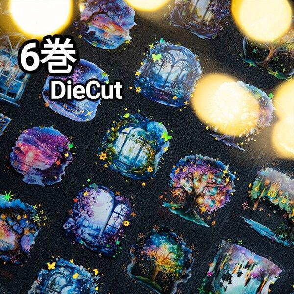 新!Q263 夜之光 金箔押し DieCut テープ ステッカー コラージュ素材