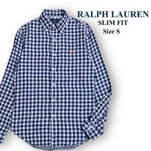*良品*【RALPH LAUREN】ギンガムチェックBD長袖シャツブルー