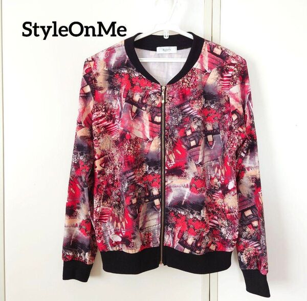 Style On Me レディースプリントブルゾン 薄手 レッド 赤系 韓国製