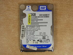 △B/324●ウェスタン・デジタル☆Western Digital☆2.5インチHDD(ハードディスク)☆160GB SATA300 5400rpm☆WD1600BEVT☆中古品