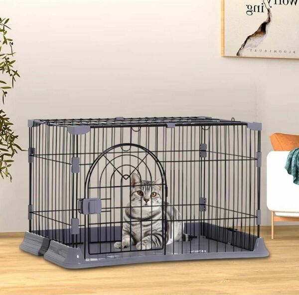 グレー 1段 猫ケージ キャットケージ 2段 スリム 大型猫用 ペットケージ 組み立て簡単 ペットケージ 組み立て簡単 階段ワイド