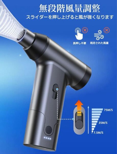 エアダスター 電動エアダスター 超強力 200000RPM 最大風速75m/s 無段階風量調整 小型ブロワー ミニエアダスター