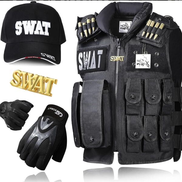 2点セットSWAT コスプレ タクティカルベスト ホラーナイト SWATキャップ グローブ ピンバッチ セット