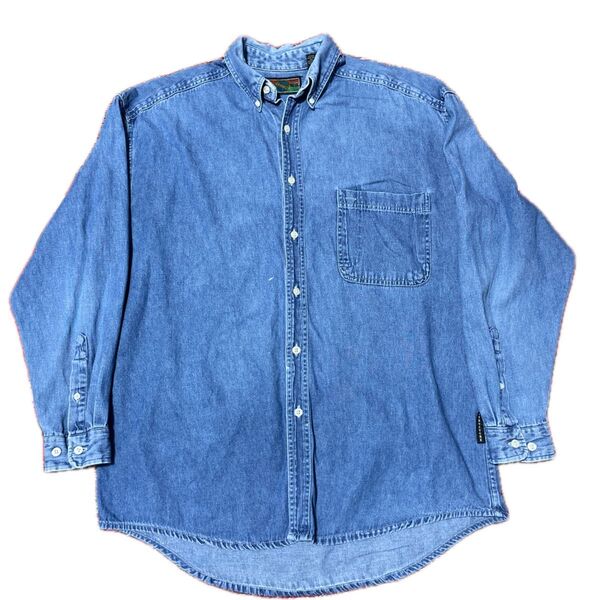 デニムシャツ ワークシャツ JEANS STRUCTURE WEAR 90s Lサイズ相当 長袖シャツ ヴィンテージ 古着
