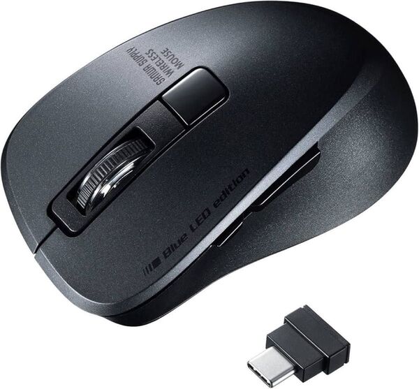 サンワサプライ マウス ワイヤレス Type-C接続 静音 5ボタン(戻る進むボタン搭載)ブルーLED中型MA-WBLC153BK
