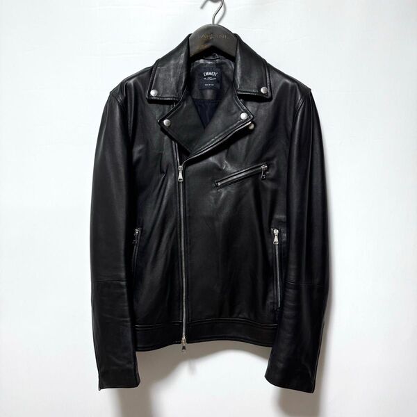 美品 EMMETI エンメティ BUD バド ラムレザー ダブル ライダースジャケット 定価152,900円 48(L) メンズ