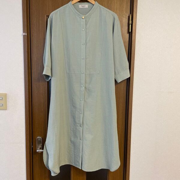 Hareiro 七分袖 シャツワンピース LL ミントグリーン