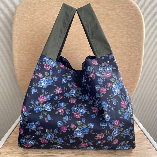 エコバッグ ハンドメイド コンビニ お弁当 折り畳み 撥水 花柄 ブラック カーキ クラシカル フラワー レトロ バラ