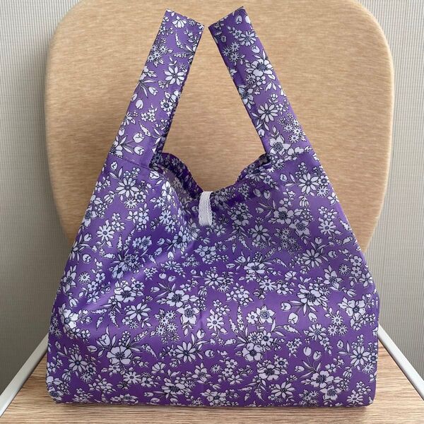 エコバッグ ハンドメイド コンビニ お弁当 折り畳み 撥水 小花柄 フラワー パープル 紫