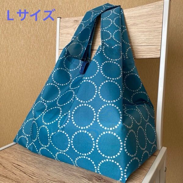 エコバッグ ハンドメイド コンビニ お弁当 折り畳み 撥水 コンパクト 青緑 水色 ブルー サークル L 大きいサイズ