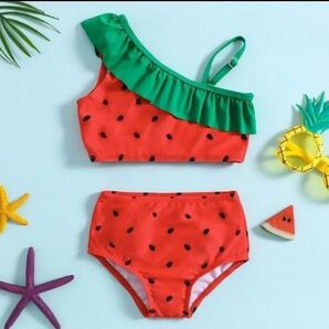 【新品未使用】120cm キッズ 水着 すいか スイカ ビキニ フリル かわいい セパレート レッド ショーツ