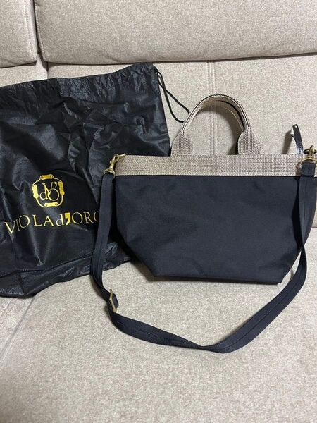 VIOLAd'ORO 2wayショルダートートバッグ ブラック×ゴールド