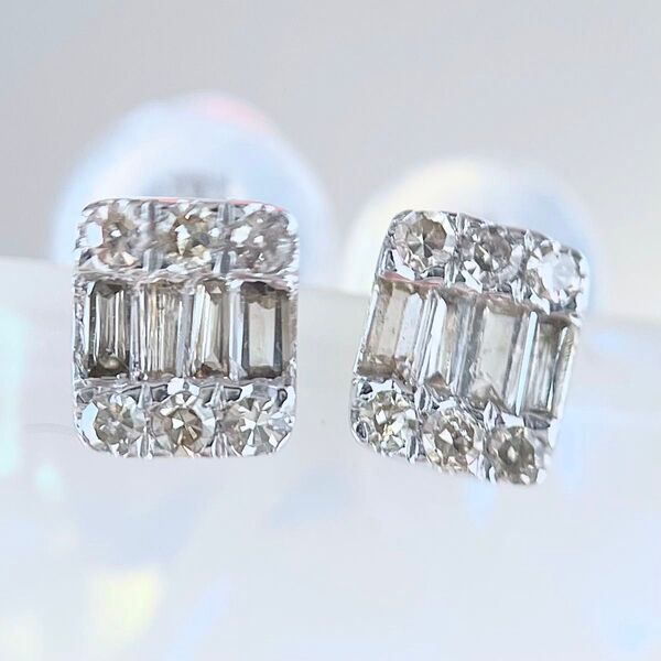 天然ダイヤモンド 計0.12ct K18WG ヨーロピアンピアス
