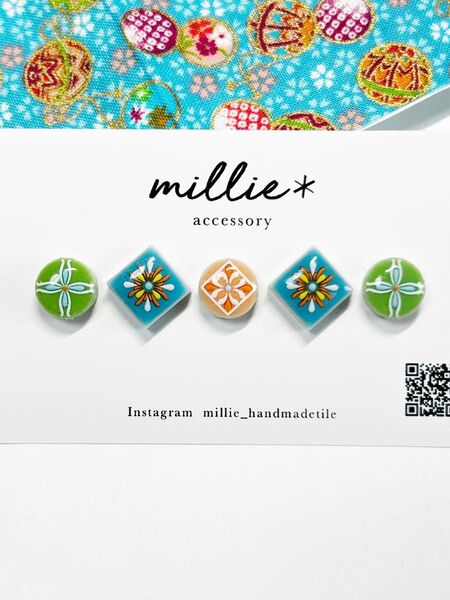 エスニック 柄 モロッカン ボタニカル 小さい タイル イヤリング アラビアン タイルピアス まとめ売り 夏