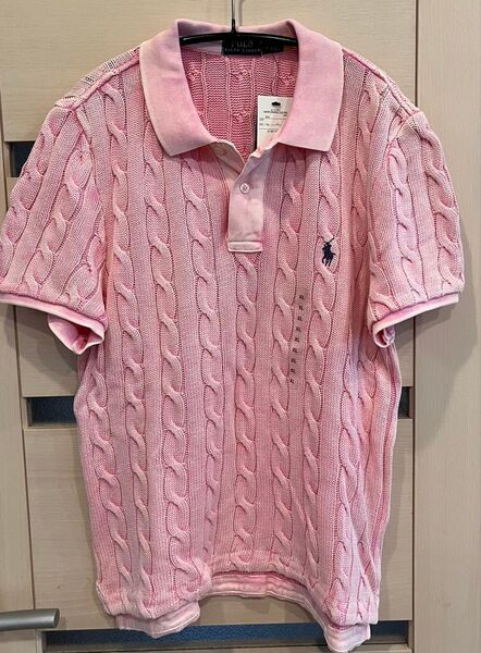 ラルフローレン 半袖ケーブルニット ポロシャツ XL ピンク