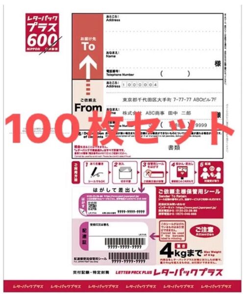 日本郵便 レターパックプラス 600円 未使用 新料金 現行柄 料額
