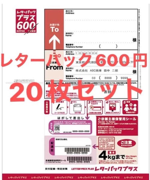 日本郵便 レターパックプラス 600円 未使用 新料金 現行柄 料額