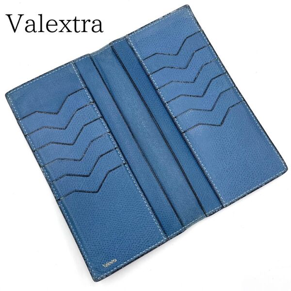 ヴァレクストラ Valextra 長財布 札入れ カードケース レザー ブルー