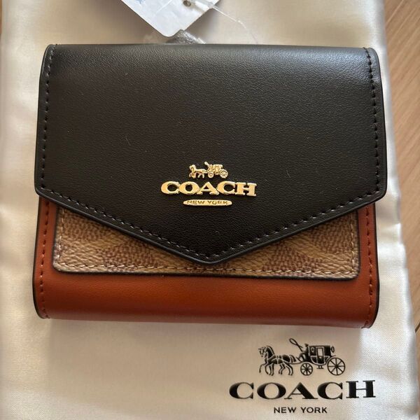 COACH コーチ 三つ折り財布 ブラック ブラウン
