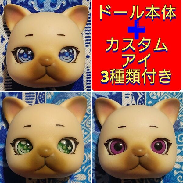 カプセルドール 本体+カスタムアイ3種セット 10mm 紫赤青 猫 シャム猫 ◇ グレイ 茶トラ ブラック ホワイト