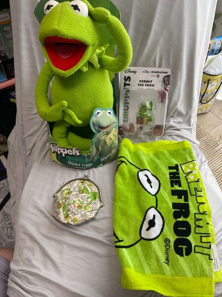 The Muppets カーミット ぬいぐるみ フィギュア フェイスタオル がま口 のセットです。 ディズニー