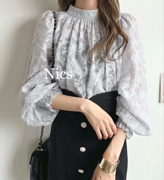 レース シャツ ブラウス レディース トップス 花柄 フリ 女性らしい 可愛い 長袖 おしゃれ 韓国 フォーマル 春 【Mサイズ】