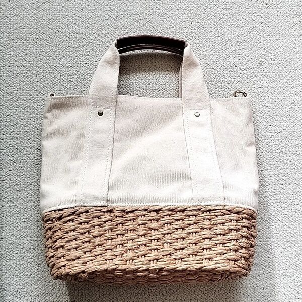 Ray BEAMS キャンバス カゴ トートバッグ ホワイト レイ・ビームス かご 鞄 ハンドバッグ ショルダーバッグ bag