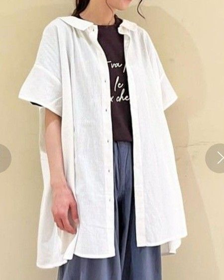 SM2 コットンリネンシャツ襟チュニック オフホワイト サマンサモスモス シャツ ロング 白 シャツワンピース 半袖