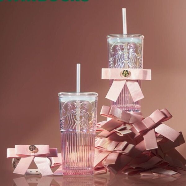 スタバ 限定 リボン ピンク タンブラー リボンタンブラー ガラス