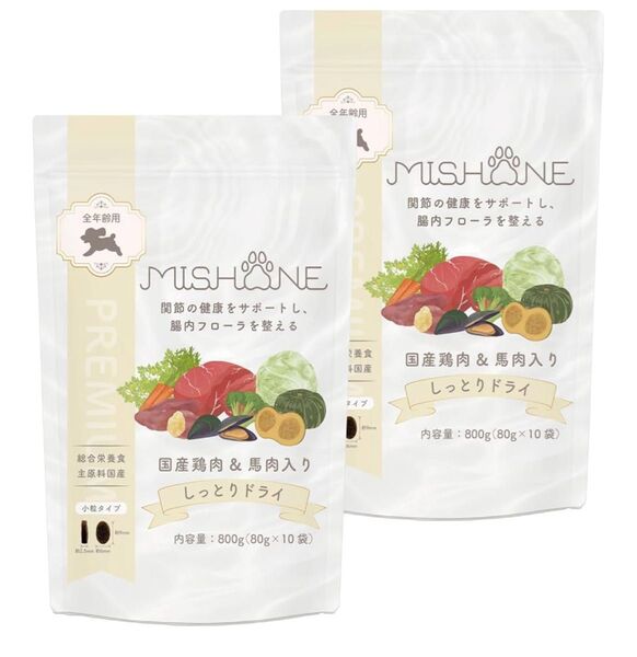 ミシュワン MISHONE セミモイストドッグフード全年齢用(国産鶏肉&馬肉入り) 800g×2個 全年齢/全犬種/国産/無添加/