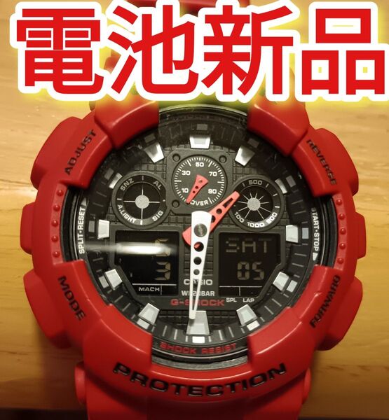 G-SHOCK 電池新品 GA-100B-4AJF レッド 赤 casio