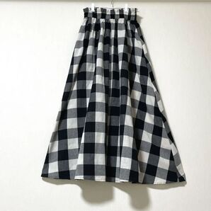 COCA 黒白ブロックチェックロングフレアスカート