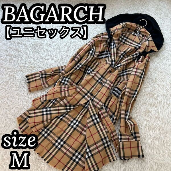 BAGARCH バガーチ ユニセックス ダメージ加工チェック柄 トレンチコート