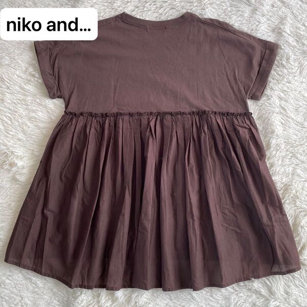 niko and… ニコアンド Tシャツ M〜Lバックフリル 異素材 ブラウン コットン100%