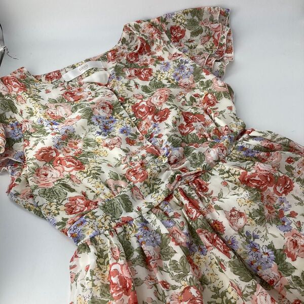 女の子 半袖 ワンピース シフォン ロング 花柄 TOCCO M