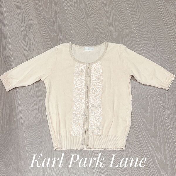 【美品】Karl Park Lane カーディガン ピンク 花柄刺繍 M レース ラメ 上品